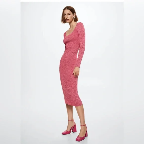 Mango pink knit midi dress